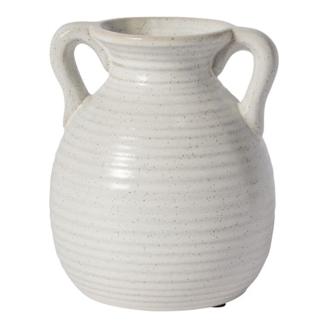 White Two Handled Vase, 7in.H