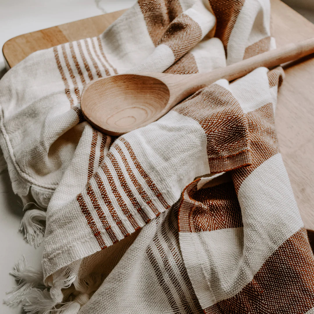 Turkish Cotton Neutral Stripes Fringed Hand Towel