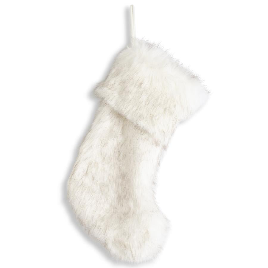 Cream and Brown Luxe Faux Fur Stocking, 22in.L