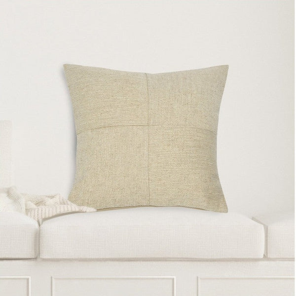 Pieced Pattern Woven Linen Blend Pillow, 16in. Sq. on White Linen Upholstered Banquette