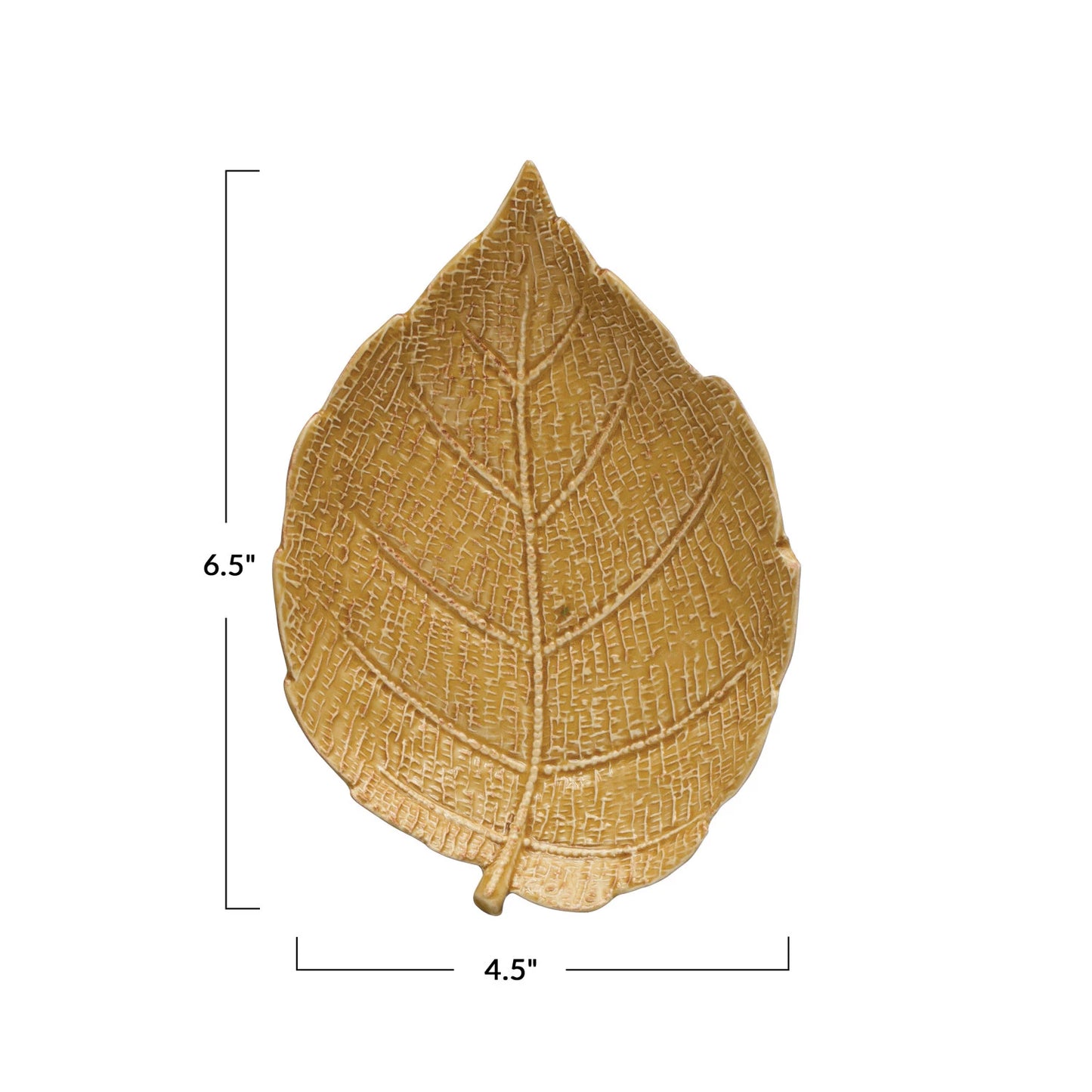 Honey Gold Crackled Fall Leaf Shaped Embossed Stoneware Plate, 6.5in,L