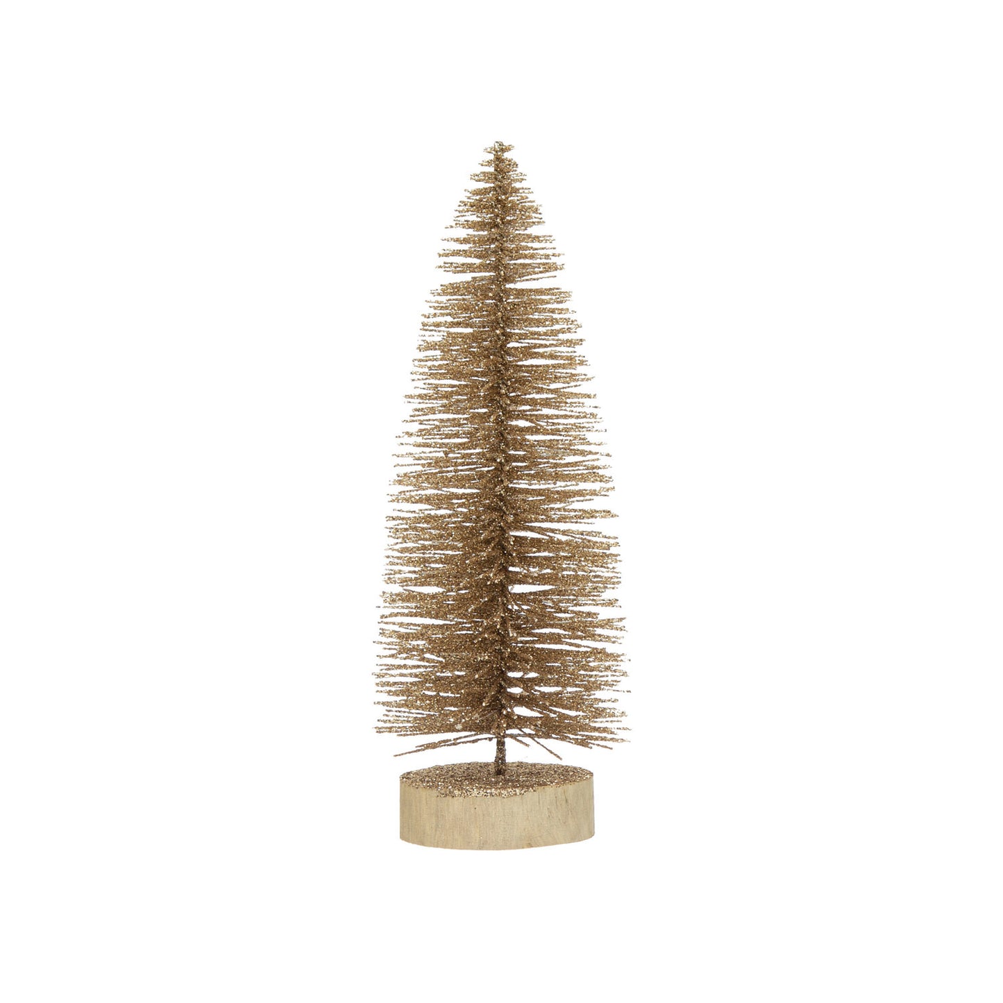 Champagne Color Bottle Brush Tree with Glitter and Wood Base, 10.25in.H