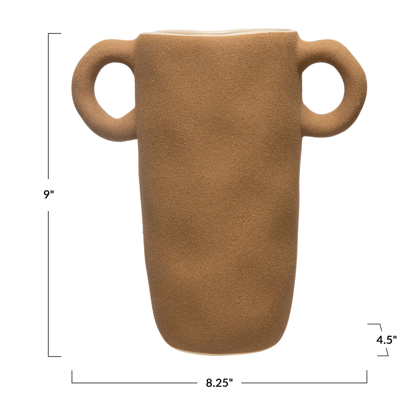 Sand Textured Tan Stoneware Vase w/ Handles, 9in.H