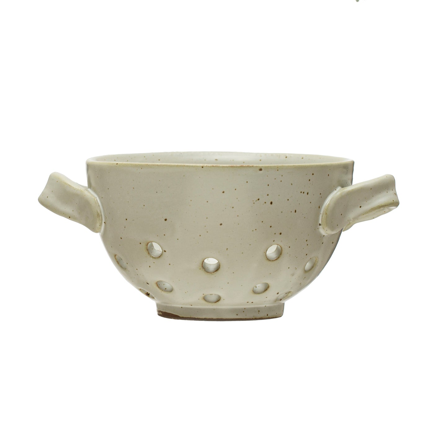 Two Handled Speckled White Stoneware Berry Bowl