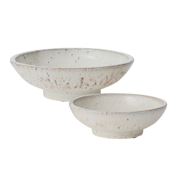 Small White Glazed Terracotta Footed Bowl, 8.75in.W