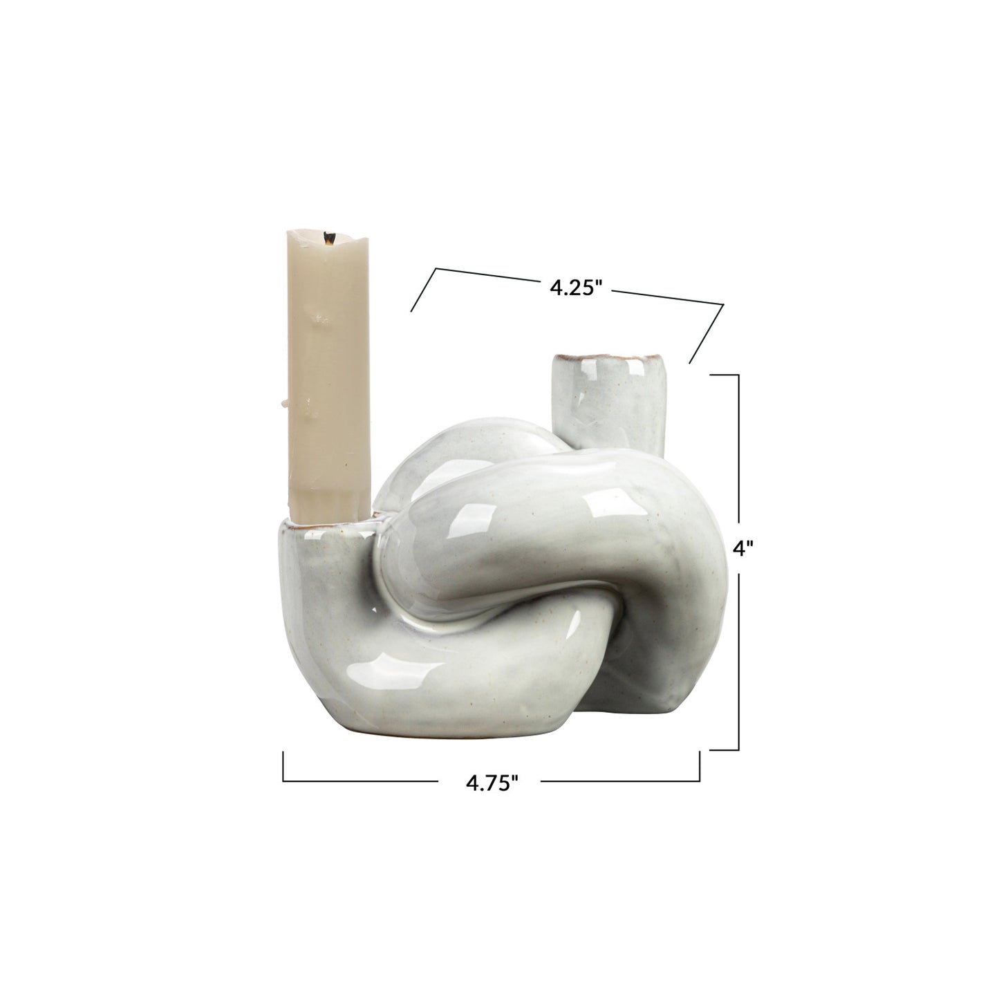 White Stoneware Knot Double Taper Candle Holder, 4in.