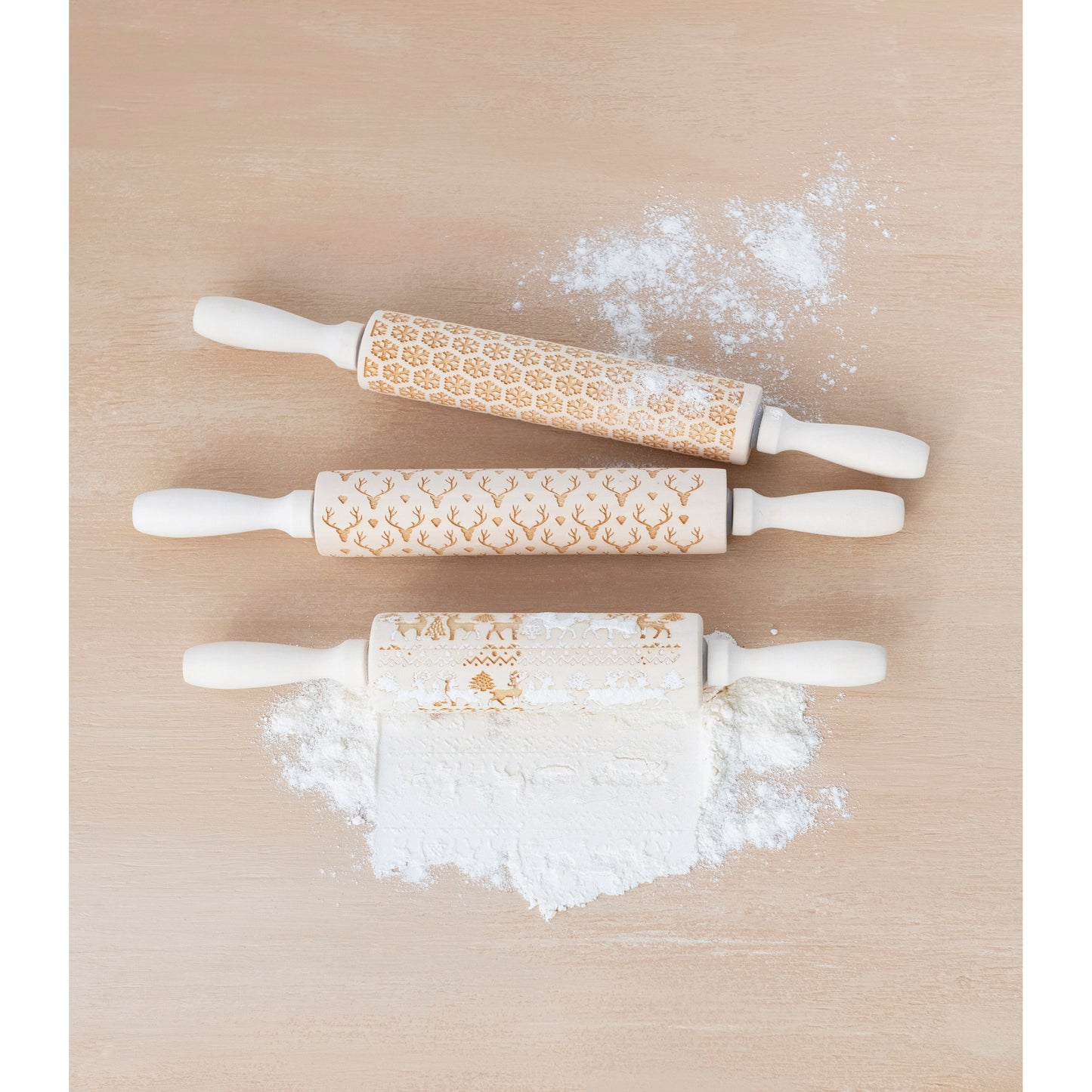 Carved Pattern Christmas Rolling Pin, Reindeer, Deer or Snowflake