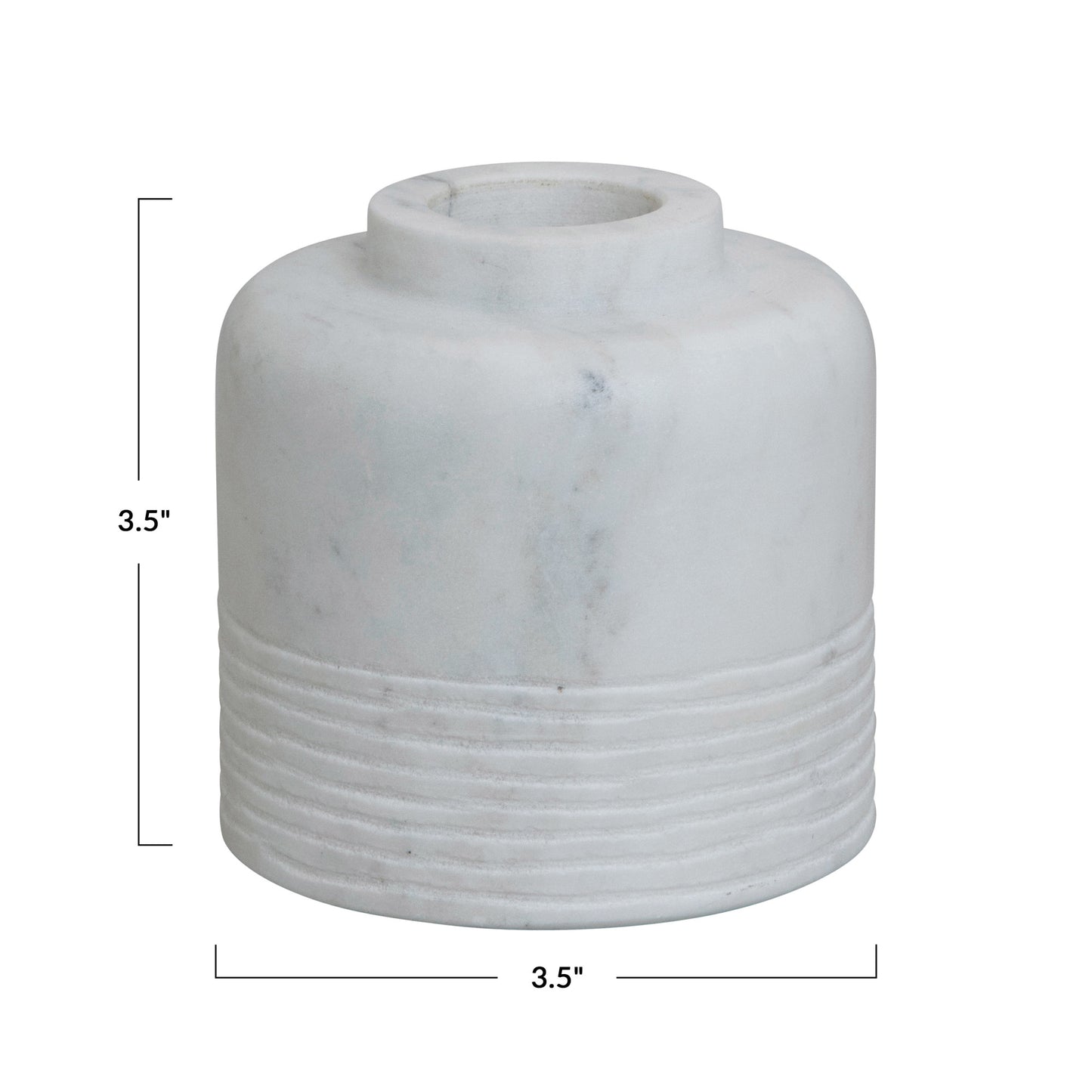 Short Modern Marble Vase with Carved Line Pattern, 3.5 in. H