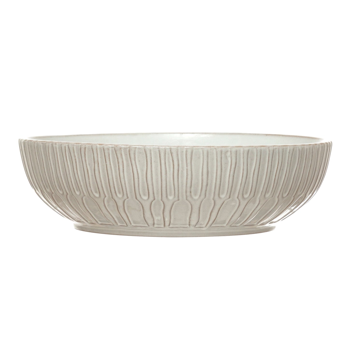 Large Cream Stoneware Salad Serving Bowl with Debossed Pattern Reactive Glaze