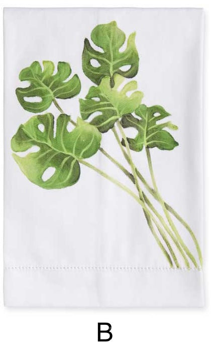 Split Leaf Philodendron Handpainted Cotton Guest Towels, 2 Styles 19.75"H x 14"W