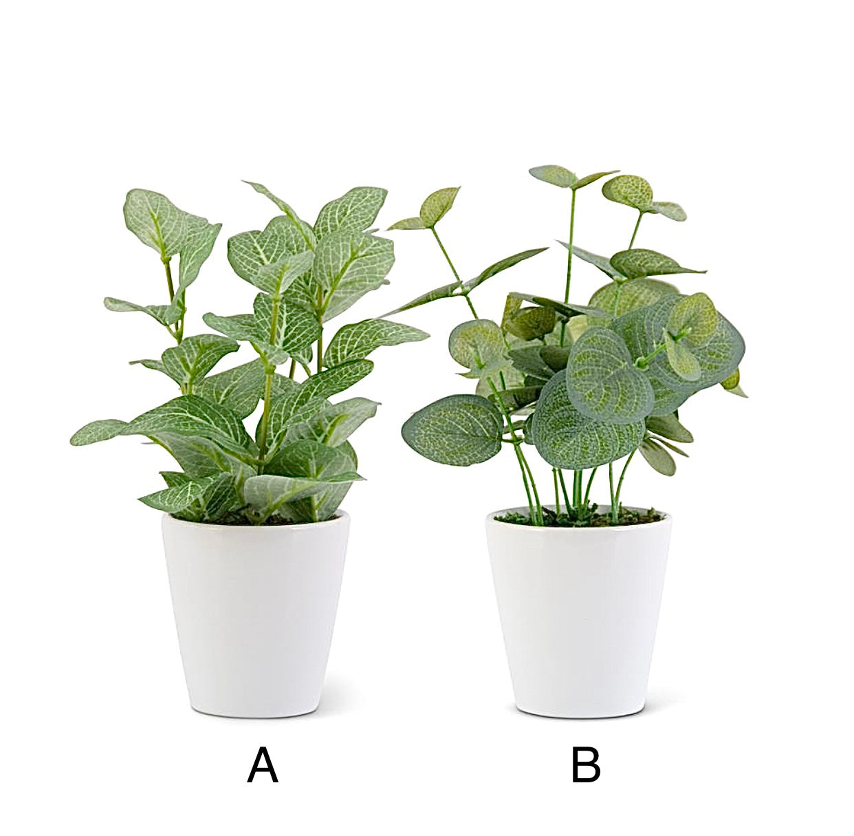 Faux Foliage in White Ceramic Pot, 7.5 in.H