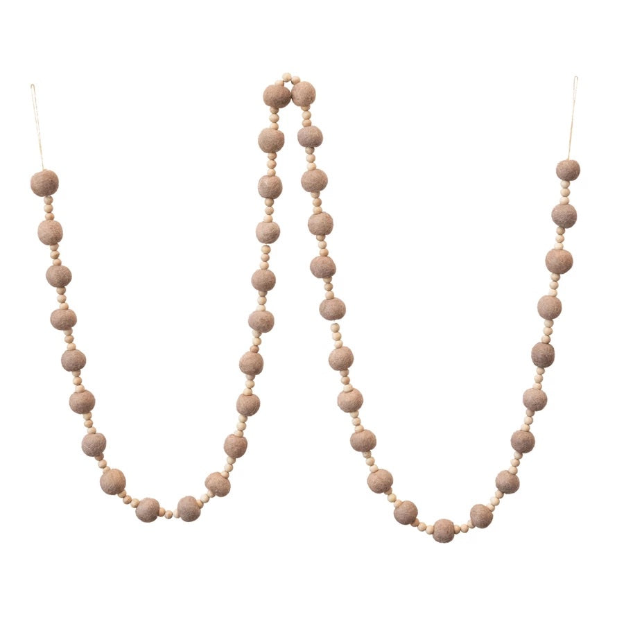 Wool Felt Ball and Wood Bead Garland, 72 in. L