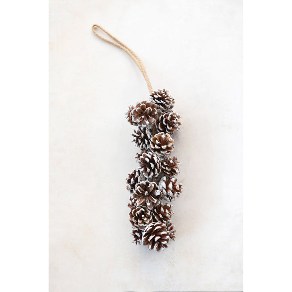 Snow Kissed Natural Pinecone Hanging Cluster with Jute Hanger, 12.25in.L