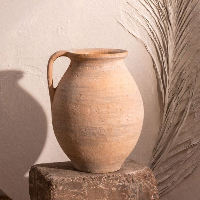 Handcrafted Terracotta Jug with One Handle, 11in.H