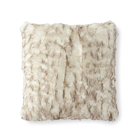 Large Cream and Brown Faux Fur Luxe Throw Pillow, 23in.