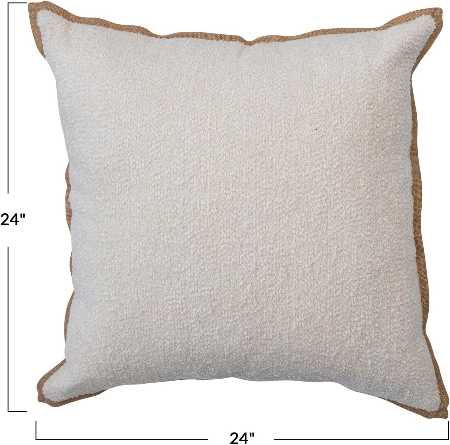Cream Boucle Throw Pillow with Gold Accented Jute Trim, 24in.Square