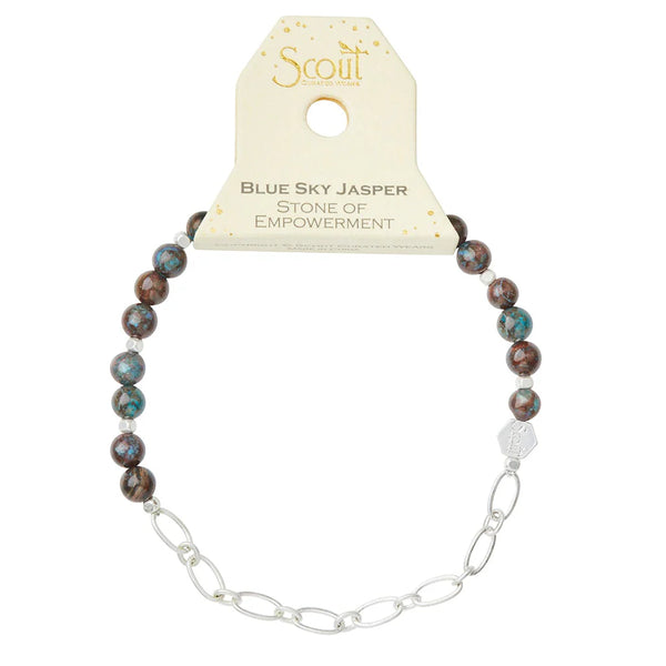 Mini Stone w/Chain Stacking Bracelet - Blue Sky Jasper/Silver