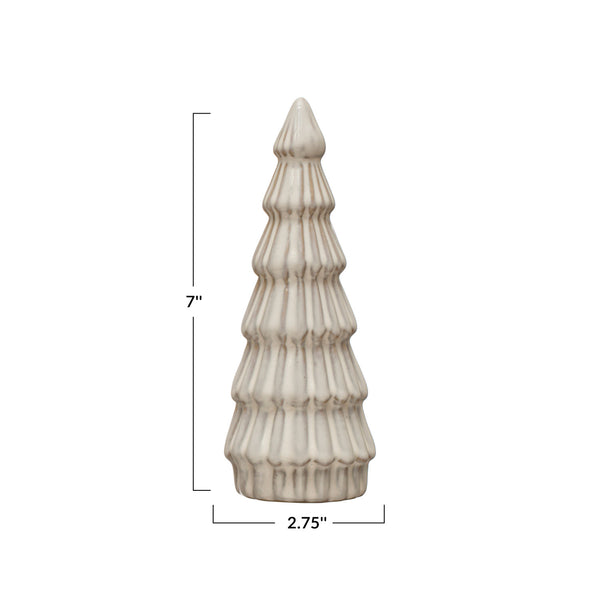 White Reactive Glazed Ribbed Stoneware Holiday Tree, 7in.H