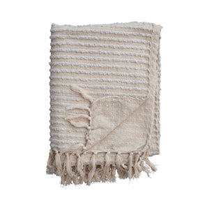 Fringed Striped Throw Blanket with Gold Thread Shimmer