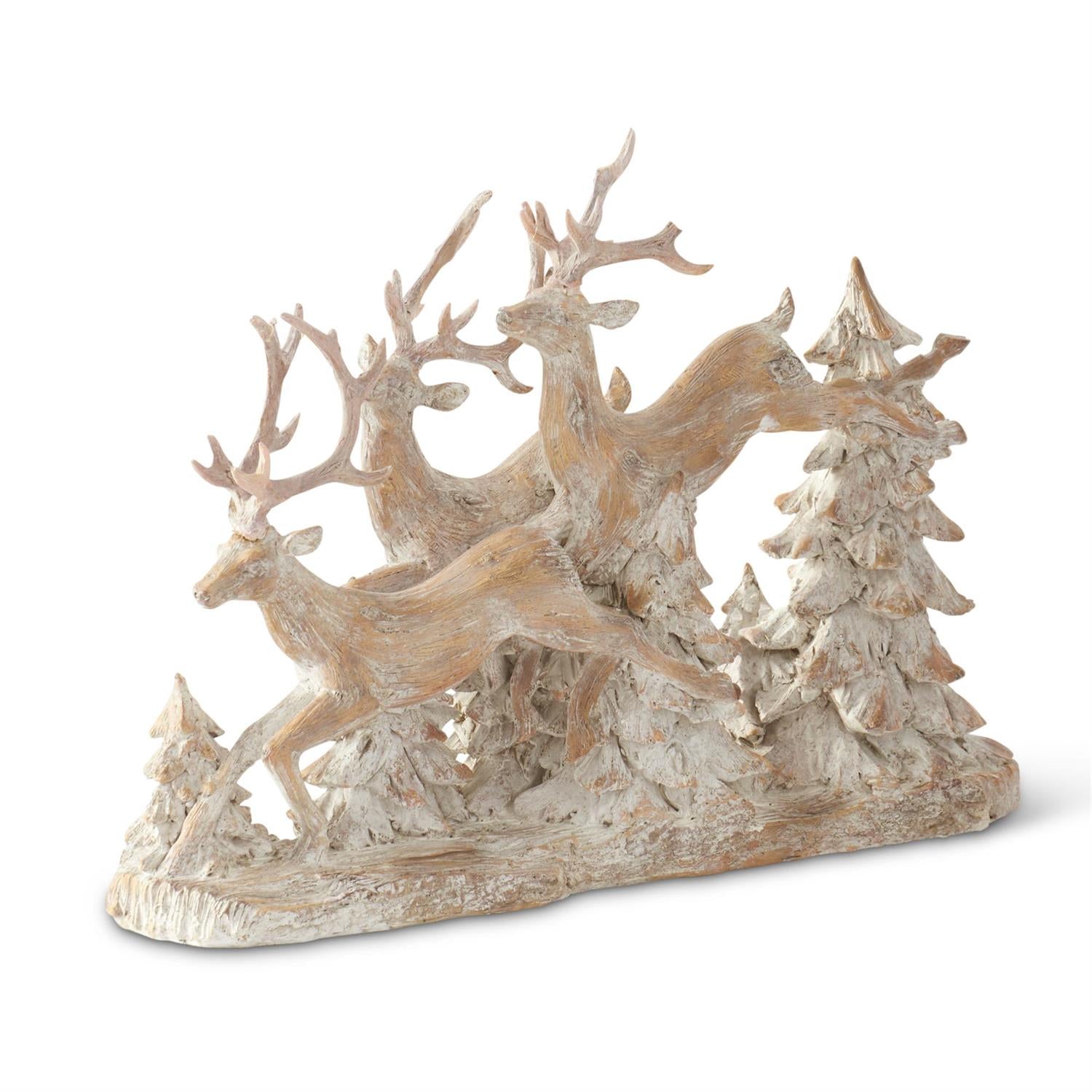 Leaping Deer Washed Faux Wood Table Decor, 15in.L