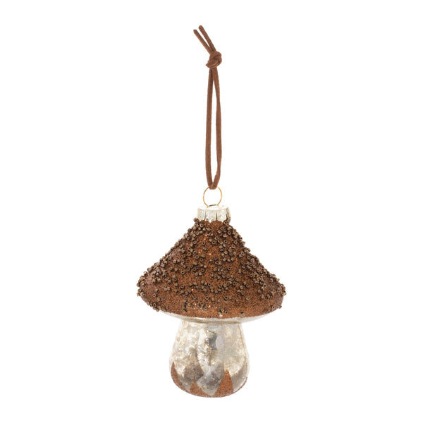 Brown Beaded Cap Glass Mushroom Ornament, 4in.H