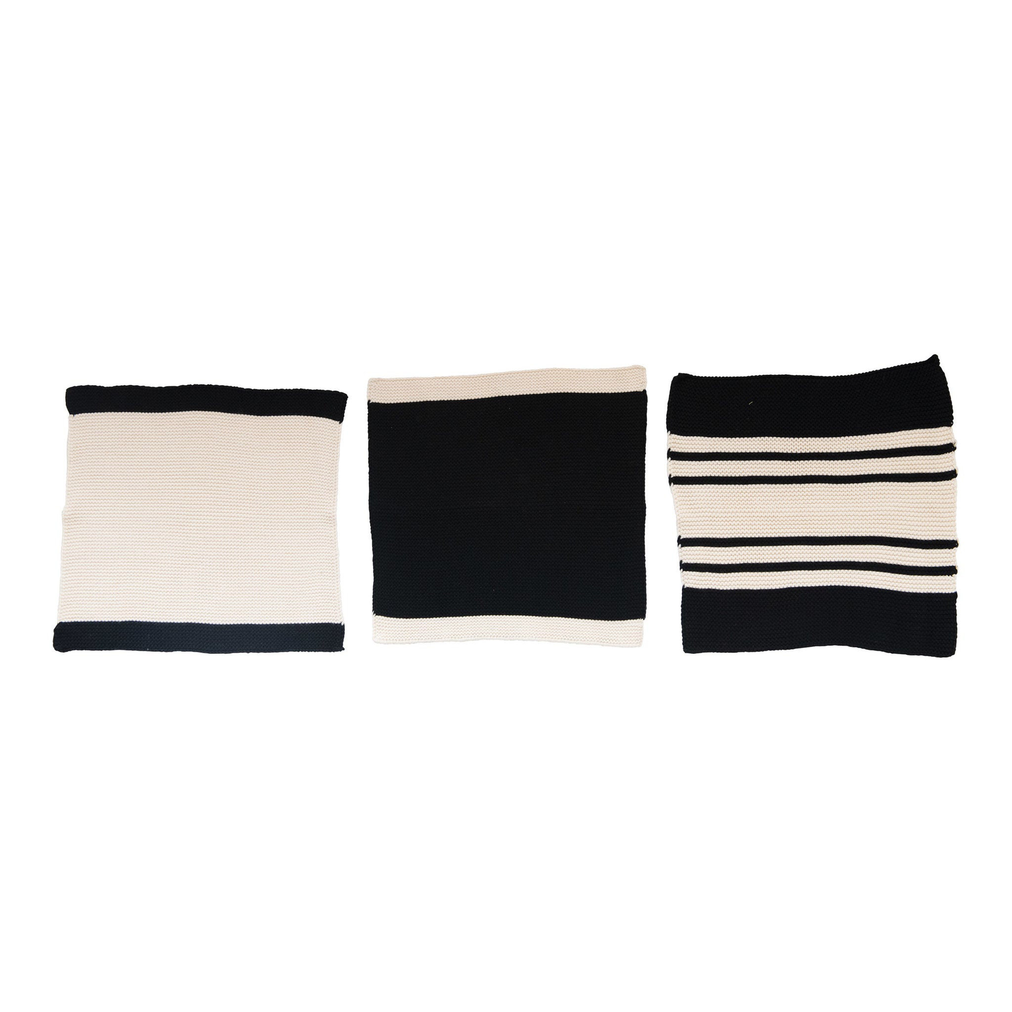 Black and Cream Striped Cotton Knit Dish Cloth Set