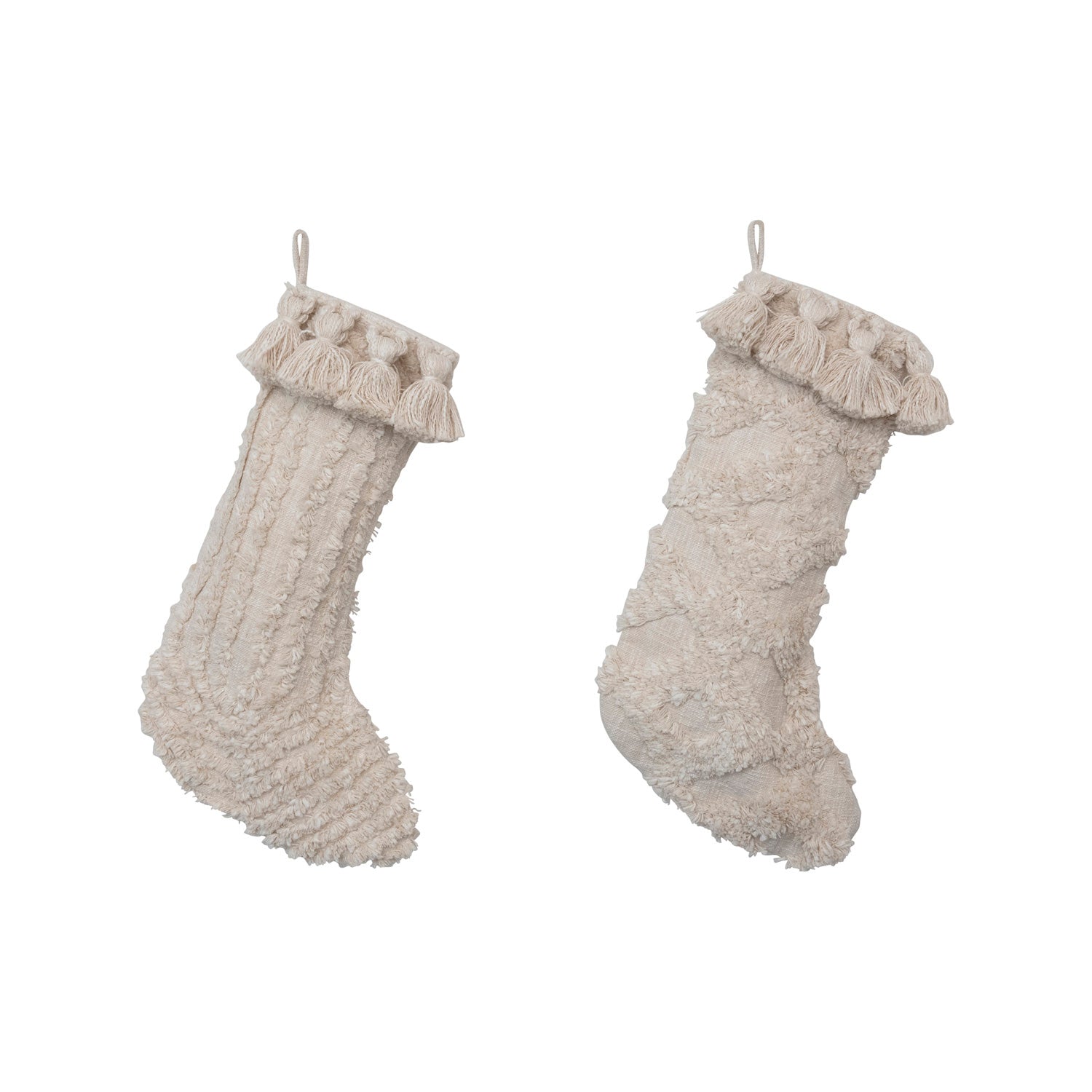 Boho Tufted and Tasseled Cotton Christmas Stocking, 20in.L