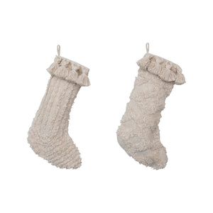 Boho Tufted and Tasseled Cotton Christmas Stocking, 20in.L