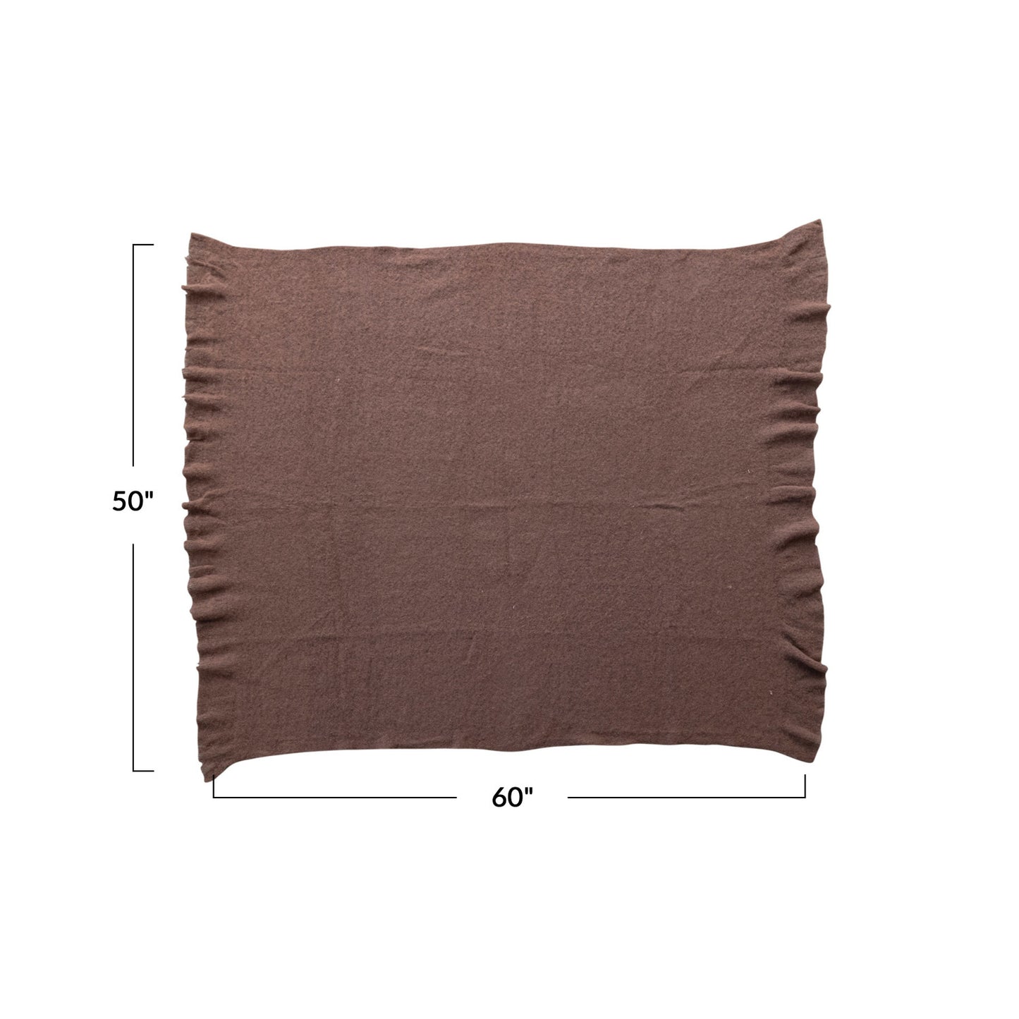 Brown Ruffled Edge Soft New Zealand Wool Throw Blanket, 60 in.