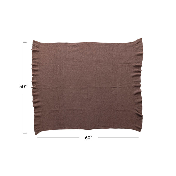 Brown Ruffled Edge Soft New Zealand Wool Throw Blanket, 60 in.