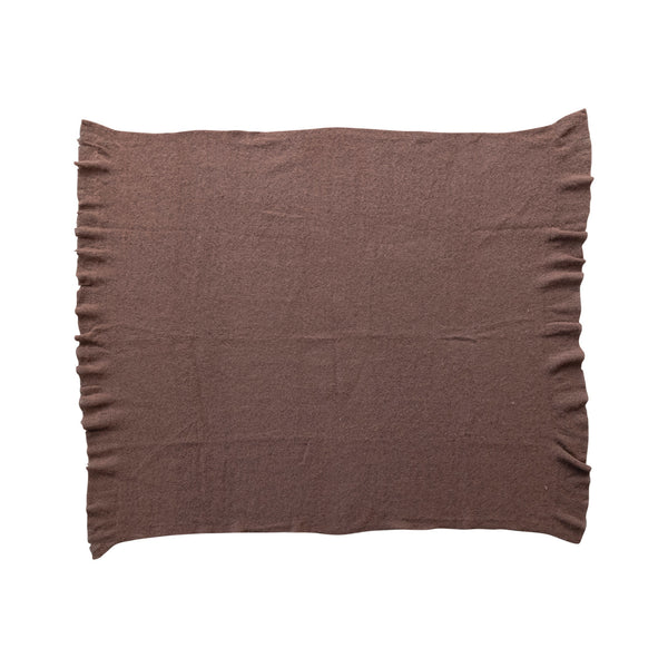 Brown Ruffled Edge Soft New Zealand Wool Throw Blanket, 60 in.