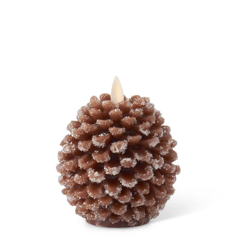 Brown Wax Snowy Pinecone Luminara Indoor Candle, 4.5 Inch H