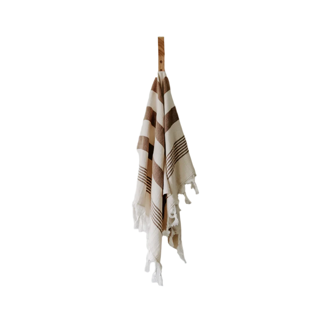 Turkish Cotton Neutral Stripes Fringed Hand Towel