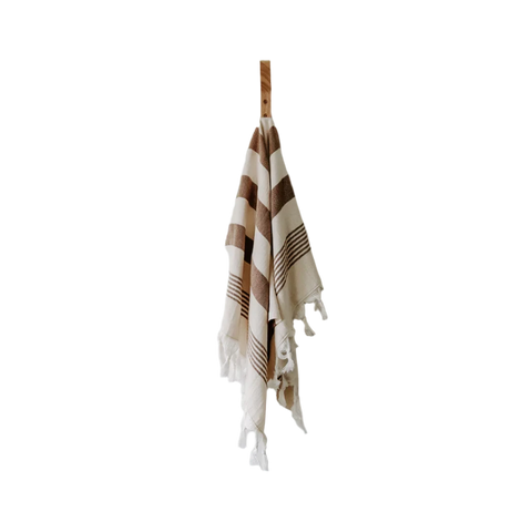 Turkish Cotton Neutral Stripes Fringed Hand Towel