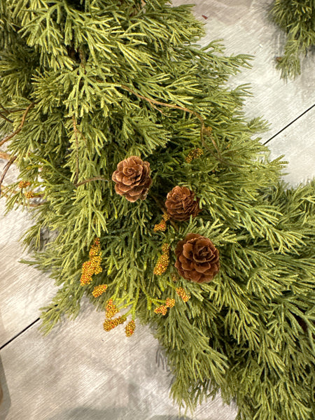 Juniper and Cedar Garland with Pinecones and Twigs, 72in.L