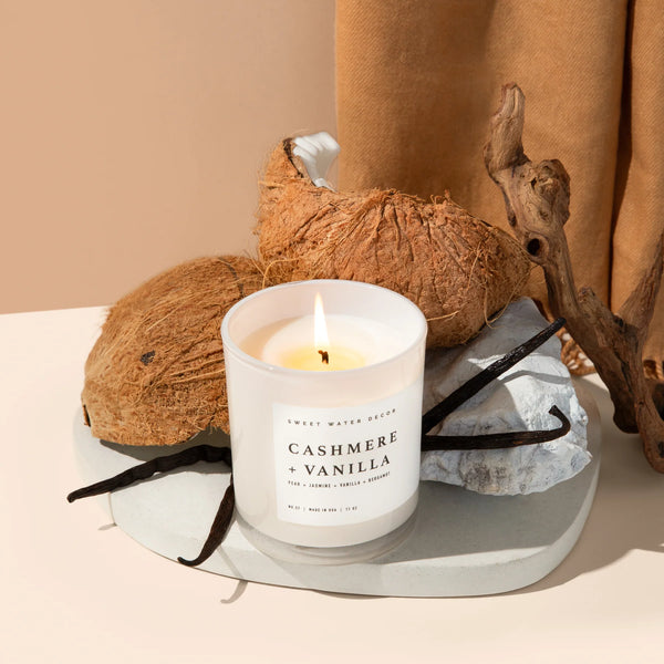 Cashmere and Vanilla- White Jar Candle with wood Lid