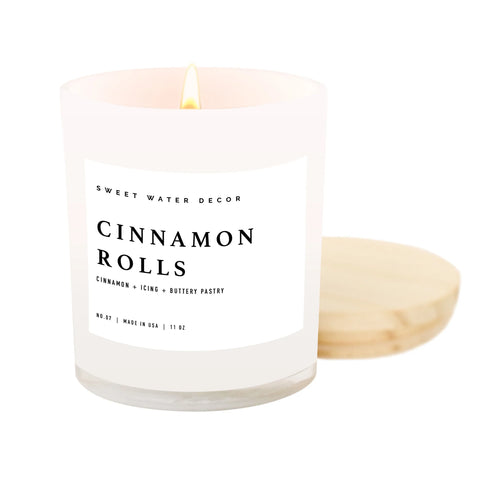 Cinnamon Rolls- White Jar Candle with Wood Lid