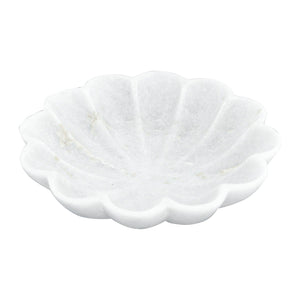 hand carved white marble flower shaped bowl 6in.W