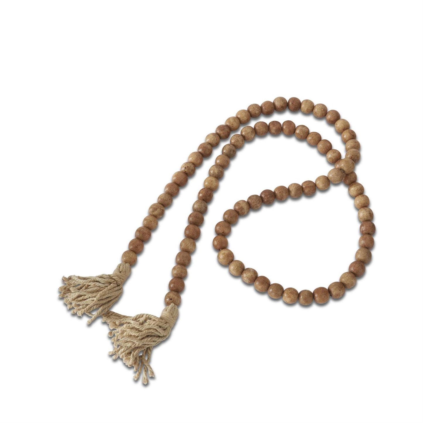 Chunky Natural Wood Bead Garland w/Jute Tassels, 83in.L