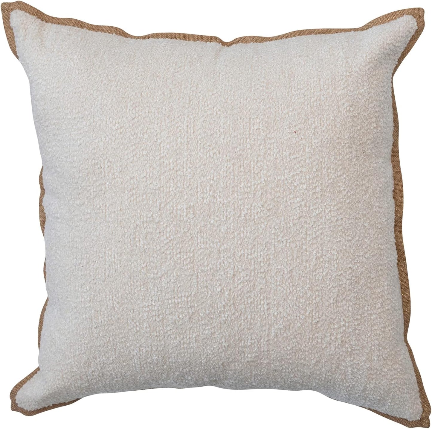Cream Boucle Throw Pillow with Gold Accented Jute Trim, 24in.Square