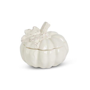 Cream Ceramic Lidded Pumpkin, 4.75in.