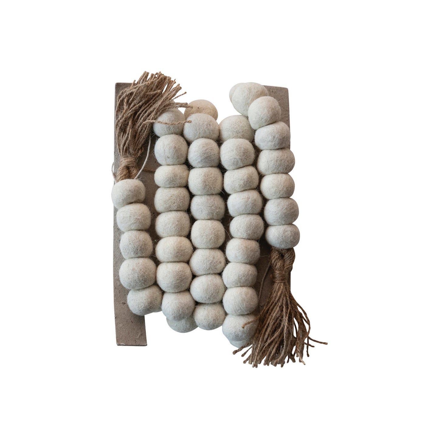 Cream Color Handmade Felted Wool Ball Garland with Tassels, 6ft.L