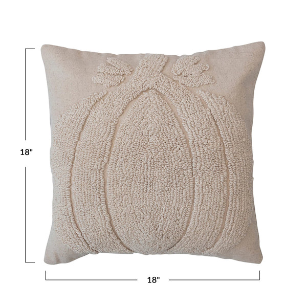 Cream Cotton Tufted Pumpkin Design Fall Pillow, 18in.Square