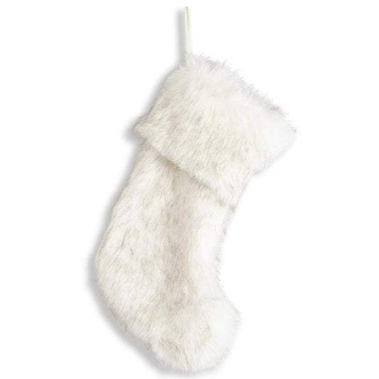 Cream and Brown Luxe Faux Fur Stocking, 22in.L