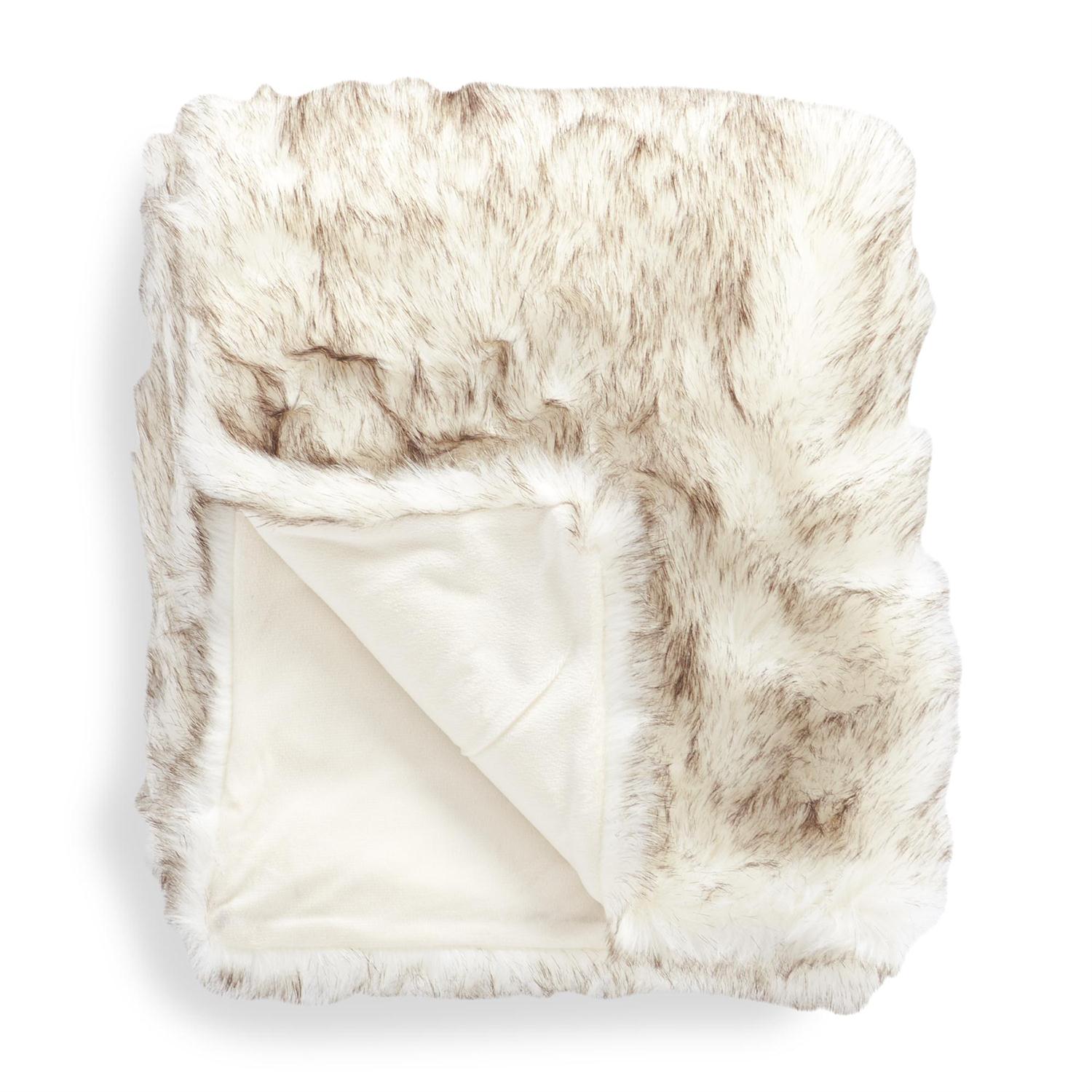 Cream and Brown Faux Fur Luxe Blanket, 60in.