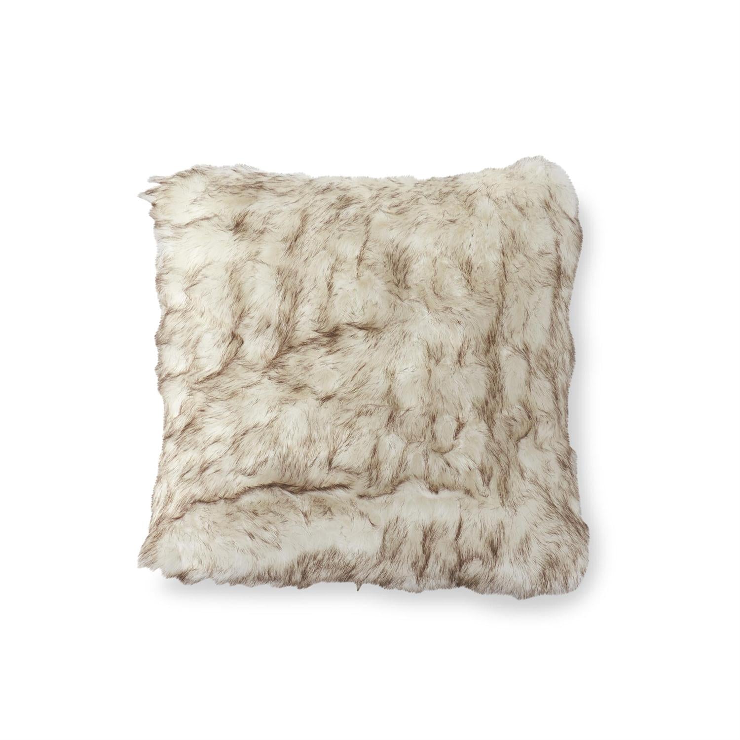 Cream and Brown Faux Fur Luxe Throw Pillow, 18in.