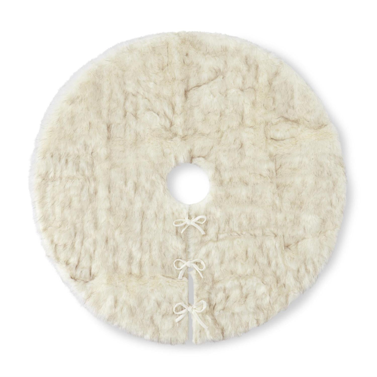 Cream and Brown Luxe Faux Fur Tree Skirt, 50in.W