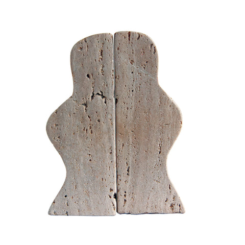 Set of 2 Curvy Travertine Bookends, 6in.H