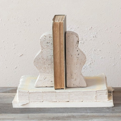 Curvy Travertine Bookends, 6in.H