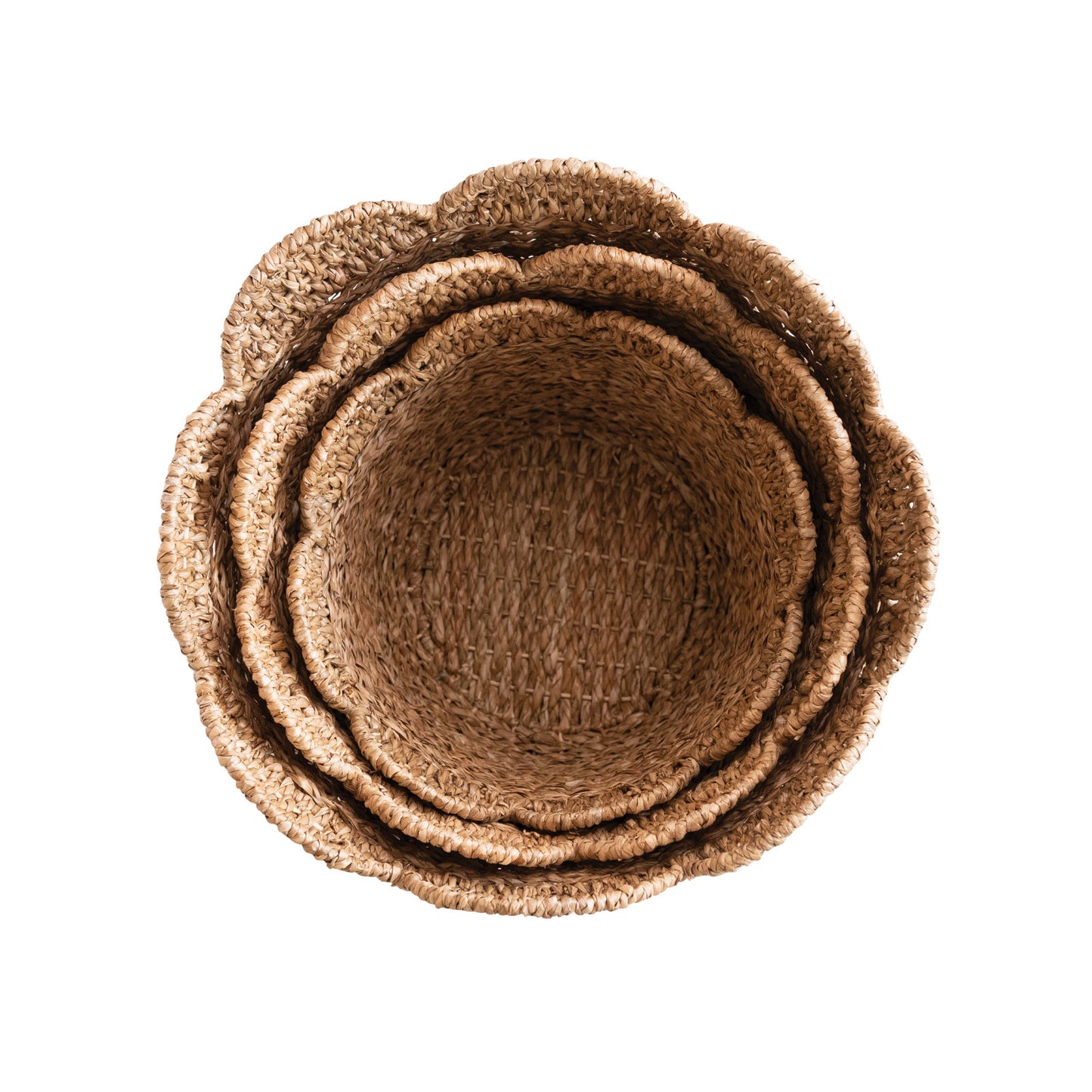 Scalloped Top Round Tapered Woven Basket